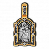 Икона Божией Матери "Всецарица". Образок нательный из серебра 925 пробы с позолотой и чернением фото