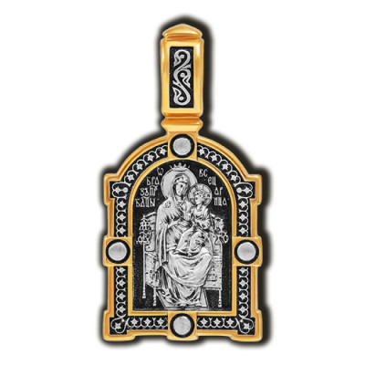 Икона Божией Матери "Всецарица". Образок нательный из серебра 925 пробы с позолотой и чернением фото