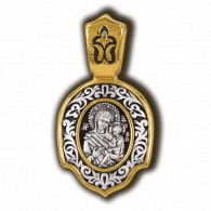 Образок "Тихвинская икона Божией Матери" из серебра 925 пробы с позолотой и чернением фото