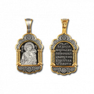 "Тихвинская икона Божией матери". Образок из серебра 925 пробы с позолотой и чернением фото