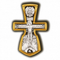 Нательный крест "Распятие Христово.Покров Пресвятой Богородицы" из серебра 925 пробы с позолотой и чернением фото