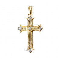 Крест с бриллиантами из желтого золота 585 пробы фото