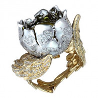 Кольцо с цитрином и бриллиантами из комбинированного золота 585 пробы фото