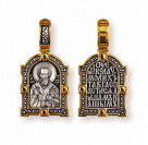 "Святитель Николай". Образок из серебра 925 пробы с позолотой и чернением