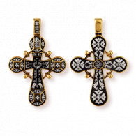 "Голгофский крест". Православный крест из серебра 925 пробы с позолотой и чернением фото