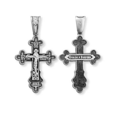 "Распятие Христово". Православный крест  из серебра 925 пробы с чернением фото