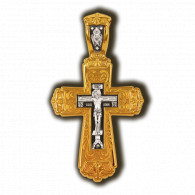 Крест "Распятие Христово" из серебра 925 пробы с позолотой и чернением фото