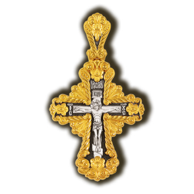 Православный крест "Распятие Христово. Святитель Николай" из серебра 925 пробы с позолотой и чернением фото