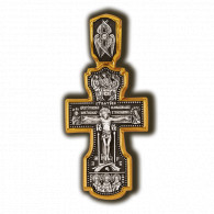 Крест "Распятие Христово. Деисус. Пресвятая Троица" с молитвой «Да воскреснет Бог» из серебра 925 пробы с позолотой  и чернением фото