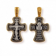 Икона Божией Матери "Знамение".  Православный крест с распятием из серебра 925 пробы с позолотой и чернением фото