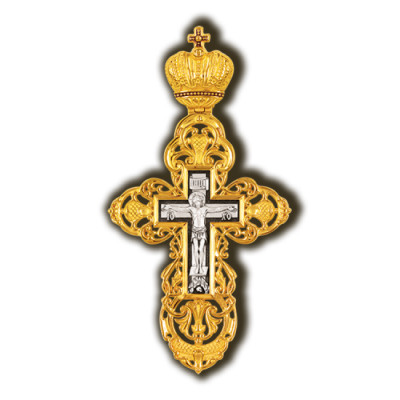 "Распятие Христово. Молитва Кресту". Православный крест из серебра 925 пробы с позолотой и чернением фото