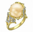 Кольцо с жемчугом и бриллиантами из желтого золота 585 пробы
