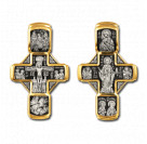 "Распятие Христово. Николай Чудотворец".  Православный  крест из серебра 925 пробы с позолотой и чернением