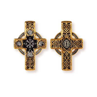 "Хризма". Православный крест из серебра 925 пробы с позолотой и чернением фото