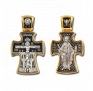 "Распятие Христово. Святитель Николай". Православный крест из серебра 925 пробы с позолотой и чернением