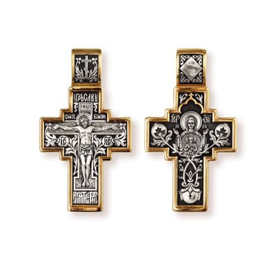 Икона Божией Матери «Знамение». Православный крест с распятием из серебра 925 пробы с позолотой и чернением фото