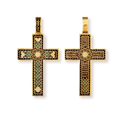 "Да воскреснет Бог". Православный крест с эмалью из серебра 925 пробы с позолотой и чернением фото