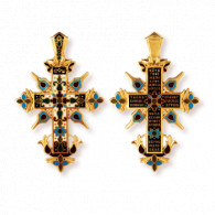 "Процветший крест". Православный крест с эмалью из серебра 925 пробы с позолотой и чернением фото