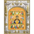 Освященная икона "Курско-Коренная Богородица", дерево,  серебро 925 пробы,  14 х 18 см