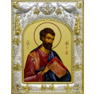 Икона освященная "Марк Апостол", дерево, серебро 925, 14x18 см