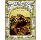 Икона освященная "Рождество Христово" из дерева и серебра 925, 14x18 см