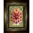 Икона освященная "Древо Пресвятой Богородицы", дерево, серебро 925 пробы, 18x24 см, со стразами, в деревянном киоте 24x30 см