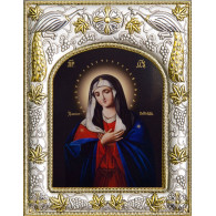 Икона освященная "Умиление икона Божией Матери", дерево, серебро 925 пробы, 14x18 см фото