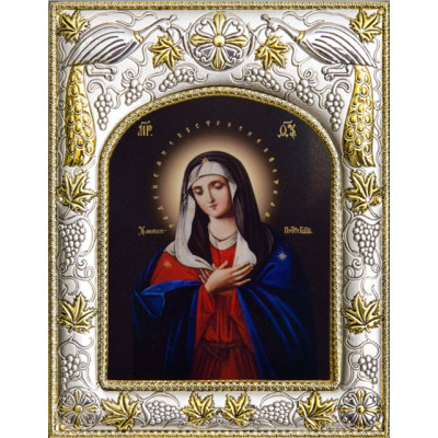 Икона освященная "Умиление икона Божией Матери", дерево, серебро 925 пробы, 14x18 см фото