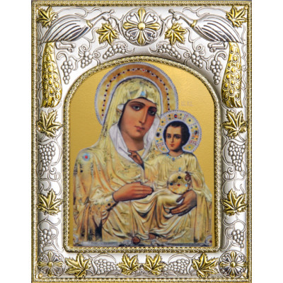 Икона освященная "Божьей Матери Иерусалимская", дерево, серебро 925 пробы, 14x18 см фото