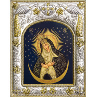 Икона освященная "Остробрамская икона Божией Матери", дерево, серебро 925 пробы, 14x18 см фото