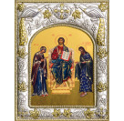 Икона освященная "Спас на Престоле (Деисус)", дерево, серебро 925, 14x18 см