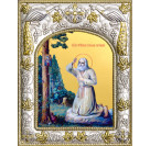 Икона освященная "Серафим Саровский преподобный чудотворец", дерево, серебро 925 пробы, 14x18 см