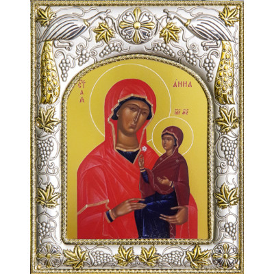 Икона освященная "праведная Анна, мать Пресвятой Богородицы", дерево, серебро 925, 14x18 см фото