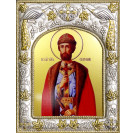 Икона освященная "Святой князь Святослав Юрьевский Владимирский", дерево, серебро 925 пробы, 14x18 см