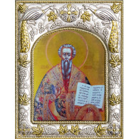 Икона освященная "Лев Катанский", дерево, серебро 925 пробы, 14x18 см фото
