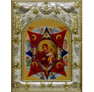 Икона освященная "Божьей Матери Неопалимая купина", дерево, серебро 925 пробы, 14x18 см