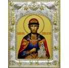 Икона освященная "Димитрий (Дмитрий) Донской благоверый князь", дерево, серебро 925, 14x18 см, со стразами