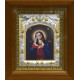 Икона освященная "Божья Матерь Умиление", дерево, серебро 925 пробы, 14x18 см, в деревянном киоте 20x24 см