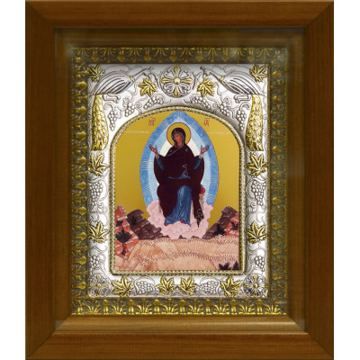 Икона "Образ Богородицы Спорительница хлебов" из серебра 925 пробы, 14x18 см, в деревянном киоте 20x24 см фото