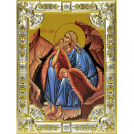 Икона освященная "Илия (Илья) Пророк", дерево, серебро 925 пробы, 18x24 см, со стразами фото