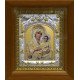 Икона освященная "Иерусалимская икона Божией Матери", дерево, серебро 925 пробы, 14x18 см, в деревянном киоте 20x24 см