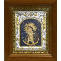 Икона освященная "Остробрамская икона Божией Матери", дерево, серебро 925 пробы, 14x18 см, в деревянном киоте 20x24 см фото