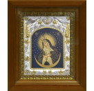 Икона освященная "Остробрамская икона Божией Матери", дерево, серебро 925 пробы, 14x18 см, в деревянном киоте 20x24 см