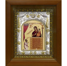 Икона освященная "Божья Матерь Нечаянная Радость", дерево, серебро 925 пробы,14x18 см, в деревянном киоте 20x24 см