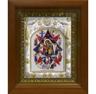 Икона освященная "Неопалимая Купина икона Божией Матери" из серебра 925 пробы, 14x18 см, в деревянном киоте 20x24 см
