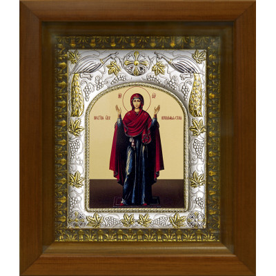 Икона освященная "Нерушимая Стена икона Божией Матери", 14x18 см, в деревянном киоте 20x24 см фото