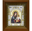 Икона освященная "Образ Божией Матери Неувядаемый Цвет", дерево, серебро 925 пробы, 14x18 см, в деревянном киоте 20x24 см