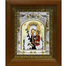 Икона освященная "Неувядаемый Цвет икона Божией Матери", дерево, серебро 925 пробы, 14x18 см, в деревянном киоте 20x24 см