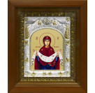 Икона освященная "Покров Пресвятой Богородицы", дерево, серебро 925 пробы, 14x18 см, в деревянном киоте 20x24 см