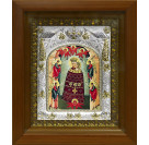 Икона освященная "Богородица Прибавление Ума", дерево, серебро 925 пробы, 14x18 см, в деревянном киоте 20x24 см